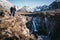 Couple enjoys the view on the beautiful Fairy Pools on the Isle of Skye, Scotland