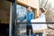 Couple entering home after the shopping