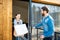 Couple entering home after the shopping