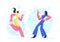 Couple of Excited Young Girls Dancing in Disco Party. Happy Female Characters Cheerfully Dance Moving Body in Music Rhythm