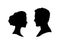 Couple faces silhouette. Couple facing each other. Man and woman romantic profile