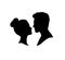 Couple faces silhouette. Couple facing each other. Man and woman romantic profile