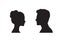 Couple faces silhouette. Couple facing each other. Young man and woman romantic profile
