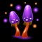 couple fantasy mushrooms cartoon isolated black background