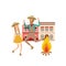 Couple farmers dancing with background houses