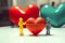 A couple of figurines standing next to a heart. Generative AI image.