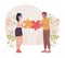 Couple fixing relationship flat concept vector illustration
