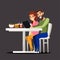 Couple at food court flat vector illustration