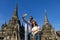Couple of foreign tourists take selfie photo at Wat Phra Si Sanphet temple, Ayutthaya Thailand, for travel, vacation, holiday,