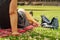 Couple in the Forties relaxing on the Park