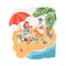 Couple or friends picnic on seashore flat cartoon vector illustration isolated.