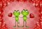 A couple of frogs with hearts in Valentine day