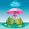 Couple Frogs Under Umbrella Together In The Rain, They Happy Mon