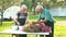 Couple of gardeners transplanting flowers.