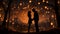 A couple gazing into each other\'s eyes beneath a canopy of twinkling stars, setting a lovely and dreamy scene