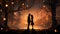 A couple gazing into each other\'s eyes beneath a canopy of twinkling stars, setting a lovely scene
