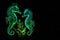 couple of glowing seahorses on a dark underwater starry background, banner, ai generation