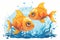 A couple of gold fish swimming in the water. Contaminated water, radioactive fish.