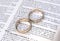 Couple of gold wedding rings on a dictionary page