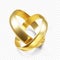 Couple of golden wedding rings. Pair gold 3d ring render. vector