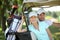 Couple in golf cart