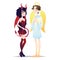 Couple of Halloween characters in cartoon style. Vector illustration of boy in costume of Angel and girl in costume of