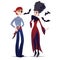 Couple of Halloween characters in cartoon style. Vector illustration of boy in costume of Pirate and girl in costume of