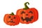 Couple of Halloween Scary Pumpkins with Spooky Faces, Happy Halloween Objects Cartoon Style Vector Illustration on White