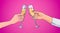 Couple Hands Clinking Glass Of Champagne Wine Toasting Pop Art Retro Pin Up Background