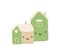 Couple of happy love smilling doodle houses. Vector christmas illustration. Pair of cute elements for winter design. Joy