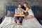 Couple has breakfast in bed