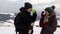 Couple have tea in mountains