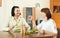 Couple having dinner with vegetables in sweet home