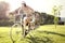 Couple having fun by bike on holiday to the lake