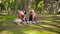 Couple having picnic on grass in park