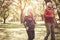 Couple having recreation together in park.