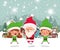 Couple helpers with santa claus in snowscape