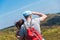 Couple on hike looking at the landscape