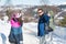 Couple of hikers exploring snowy mountain