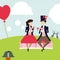 Couple on hill having picnic valentine vector design