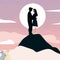 Couple on hill-top valentine vector design illustration