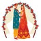 Couple in hinduism, bride woman and man groom in culture celebration dress for traditional ceremony, vector illustration