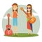 Couple hippies playing guitar lifestyle characters
