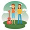 Couple hippies playing guitar lifestyle characters