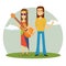 Couple hippies playing guitar lifestyle characters