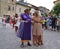 Couple in the historic roman clothing