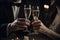 Couple Holding Champagne Glasses In Front Of Party. Generative AI