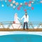 Couple holding hand in bridge woman wearing scarf veil Islamic symbol