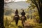 A Couple Horseback Riding Through A Picturesque Countryside