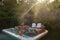 couple in hot tub bath in the rain forest of Vancouver Island, men and women in jacuzzi